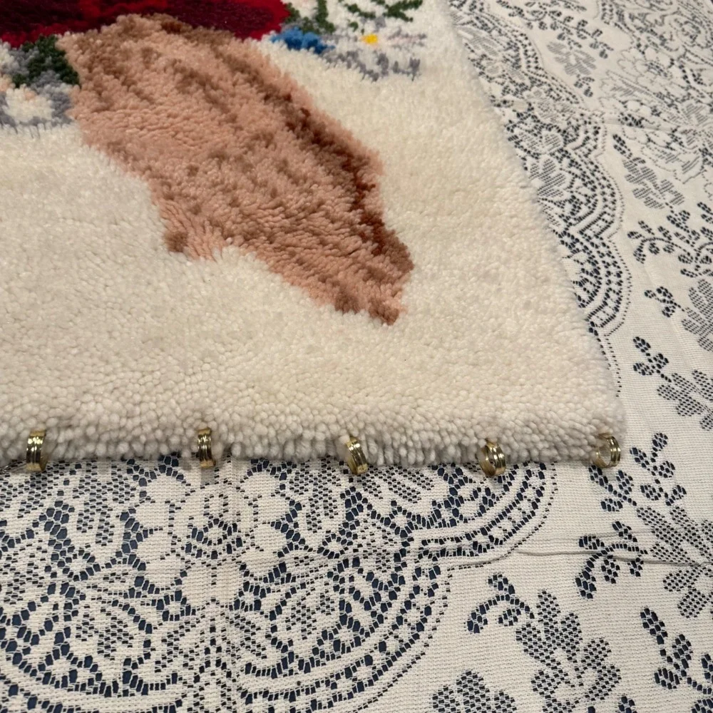 Vintage Praying Hands Latch Hook Rug Wall Hanging Religious Faith Christianity